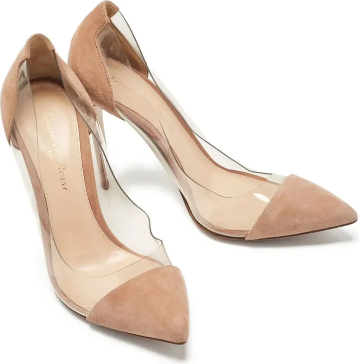 pre-owned 100mm Plexi transparent-panel suede pumps - Image 3