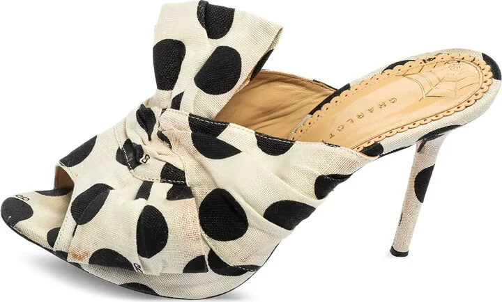 Pre-owned 100mm polka-dot bow sandals