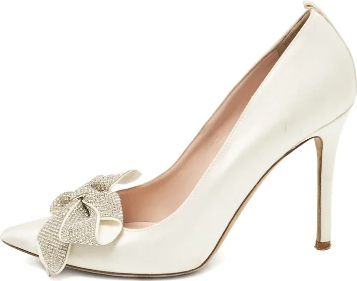 Pre-owned 100mm rhinestone-bow pumps