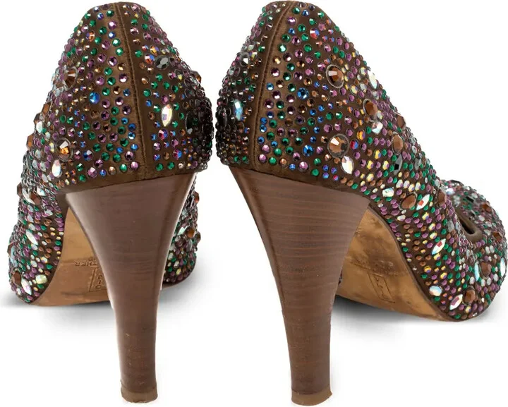 Pre-Owned 100mm Round-Toe Crystal-Embellishments Pumps - Image 4