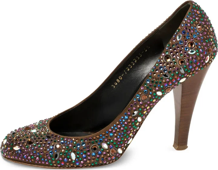 Pre-Owned 100mm Round-Toe Crystal-Embellishments Pumps