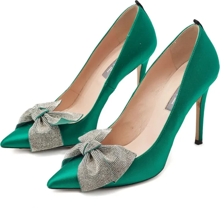 Pre-owned 100mm satin pumps - Image 2