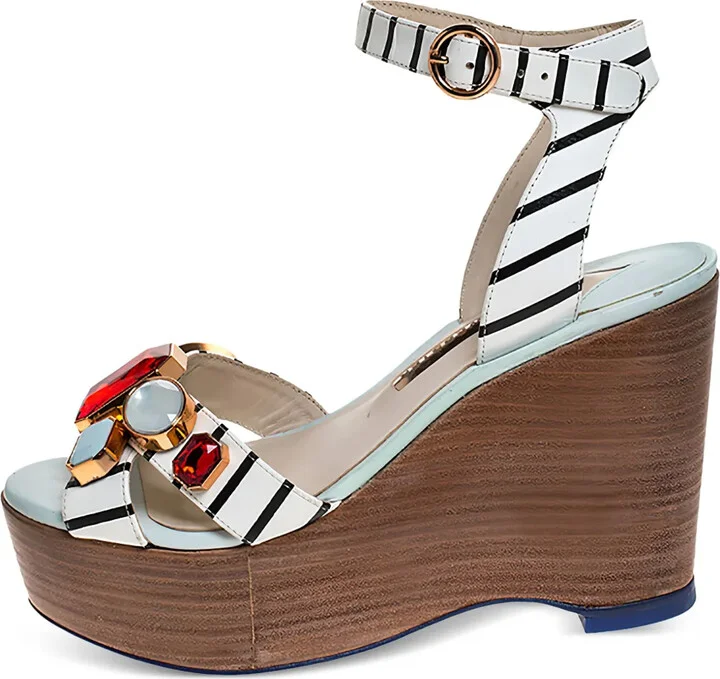 pre-owned 100mm Suki Gem wedge sandals