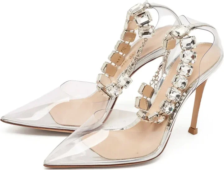 Pre-Owned 100mm Transparent Embellished Pumps - Image 3