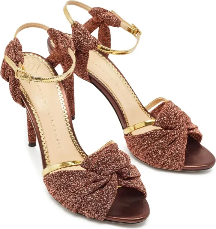 Pre-Owned 100mm Twisted Lurex Sandals - Image 2