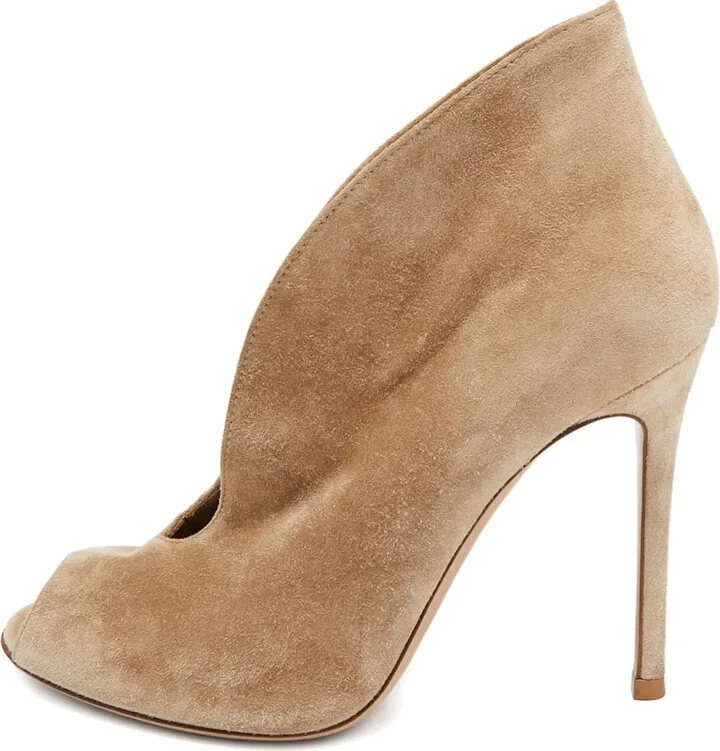 Pre-owned 100mm V-cut peep-toe boots