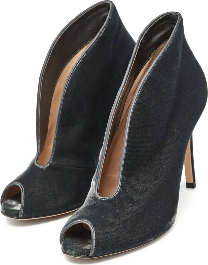 Pre-owned 100mm velvet peep-toe pumps - Image 2