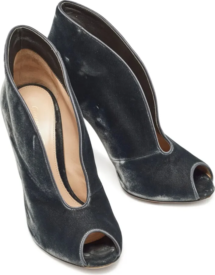 Pre-owned 100mm velvet peep-toe pumps - Image 5
