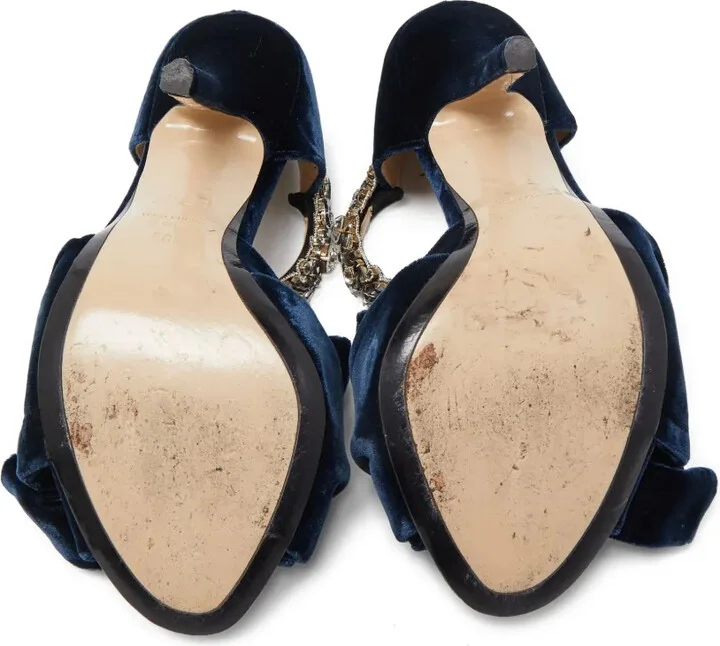 Pre-Owned 105mm Crystal-Embellished Velvet Sandals - Image 5