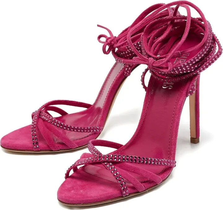 Pre-Owned 105mm Crystal Embellishment Suede Sandals - Image 2