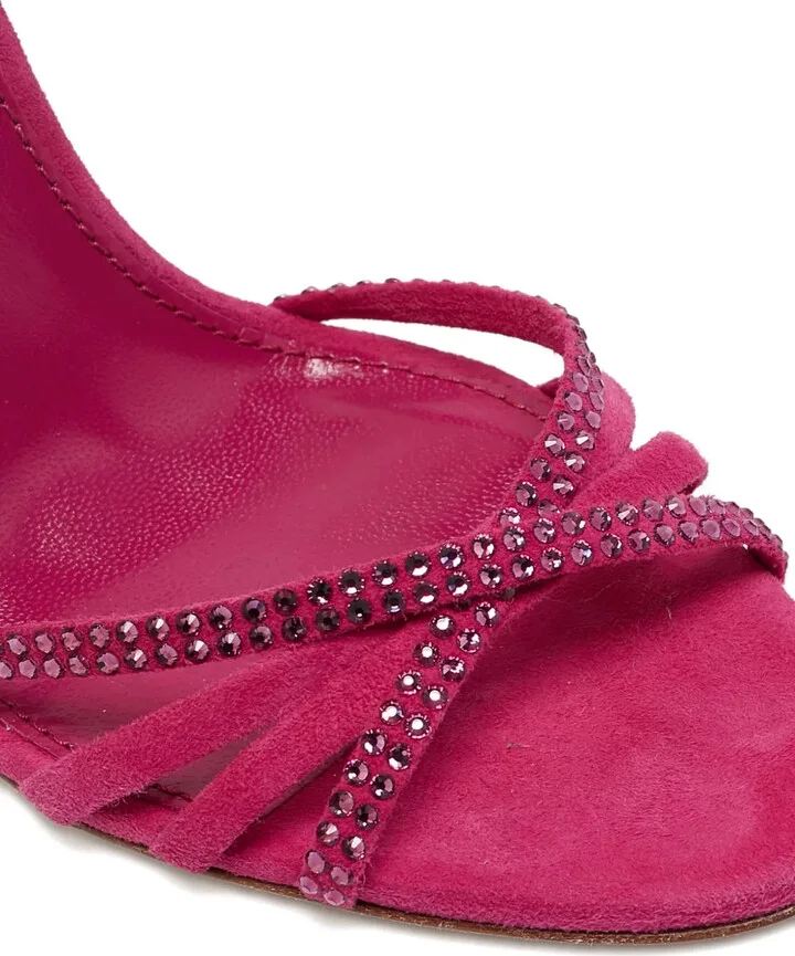 Pre-Owned 105mm Crystal Embellishment Suede Sandals - Image 5