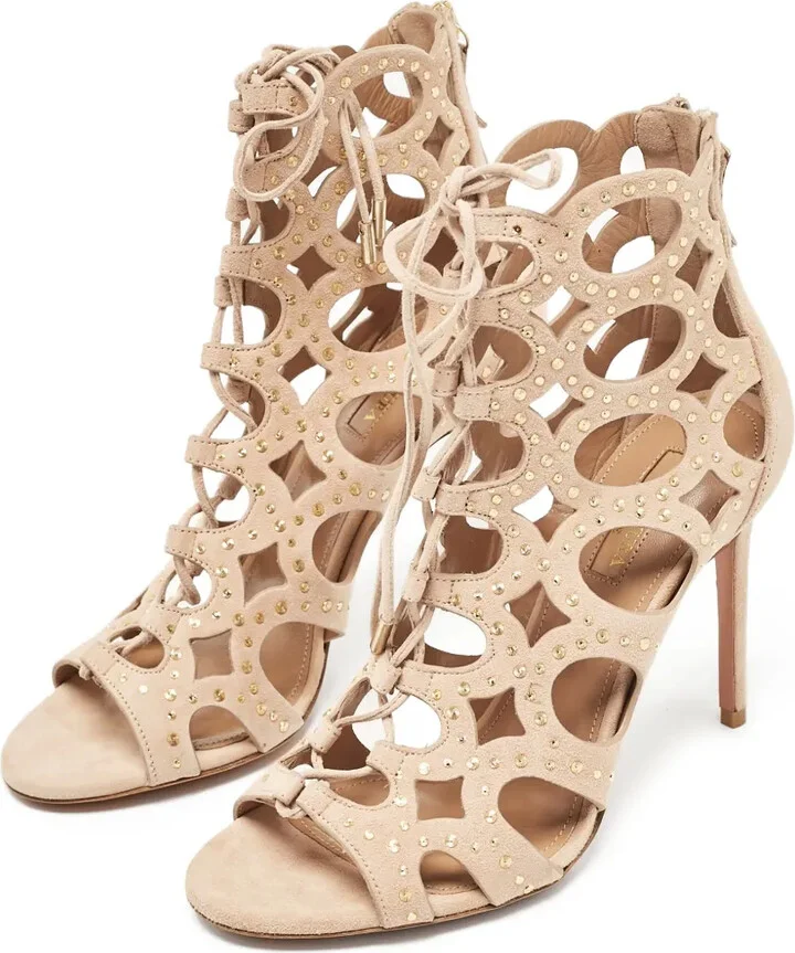 Pre-Owned 105mm Cut-Out Embellished Ankle Boots - Image 3