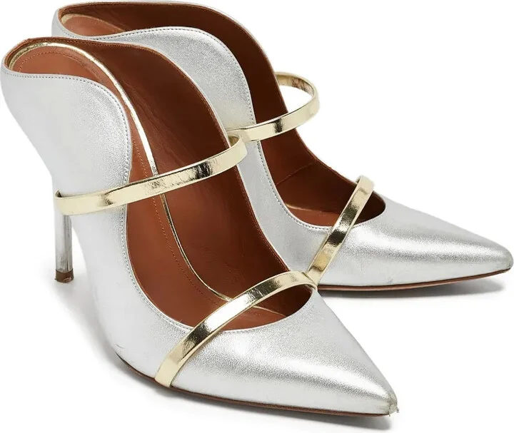 pre-owned 105mm Maureen metallic leather pointed-toe mules - Image 3