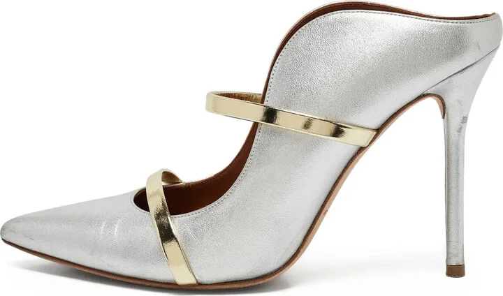 pre-owned 105mm Maureen metallic leather pointed-toe mules
