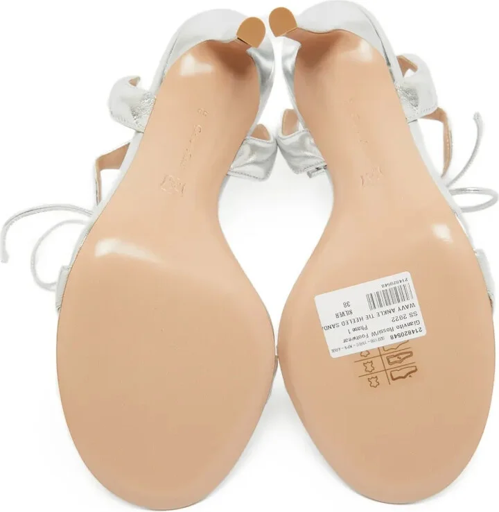 Pre-Owned 105mm Metallic Leather Strappy Sandals - Image 4