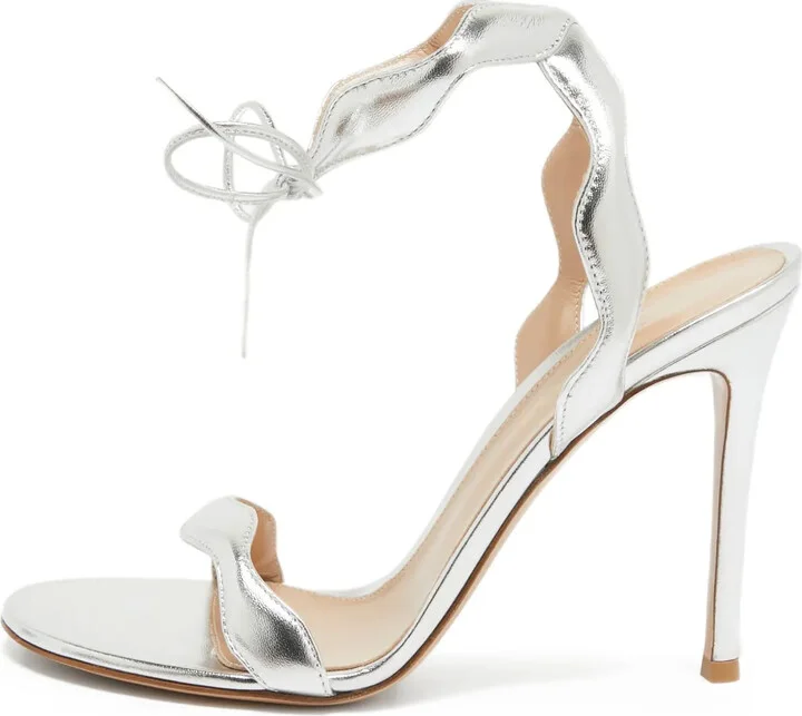 Pre-Owned 105mm Metallic Leather Strappy Sandals