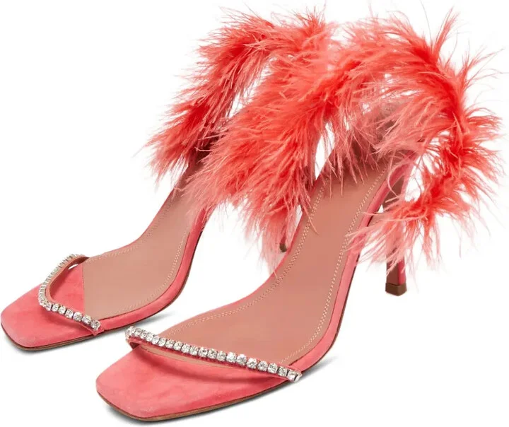 pre-owned 110mm Adwoa feather-embellished satin sandals - Image 3