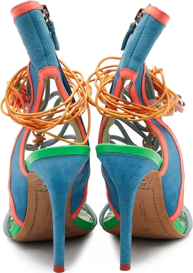 Pre-Owned 110mm Colourblock Strappy Sandals - Image 3