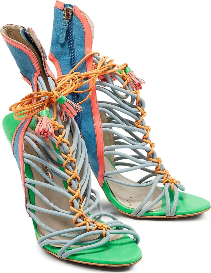 Pre-Owned 110mm Colourblock Strappy Sandals - Image 5