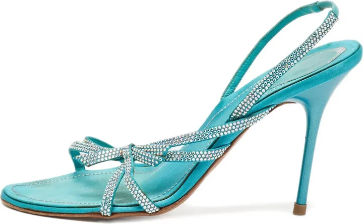 Pre-owned 110mm crystal-bow slingback sandals