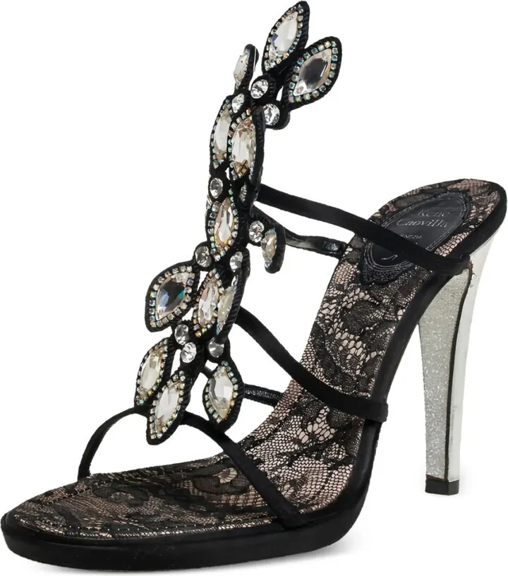 Pre-Owned 110mm Crystal-Embellished Lace Sandals - Image 2