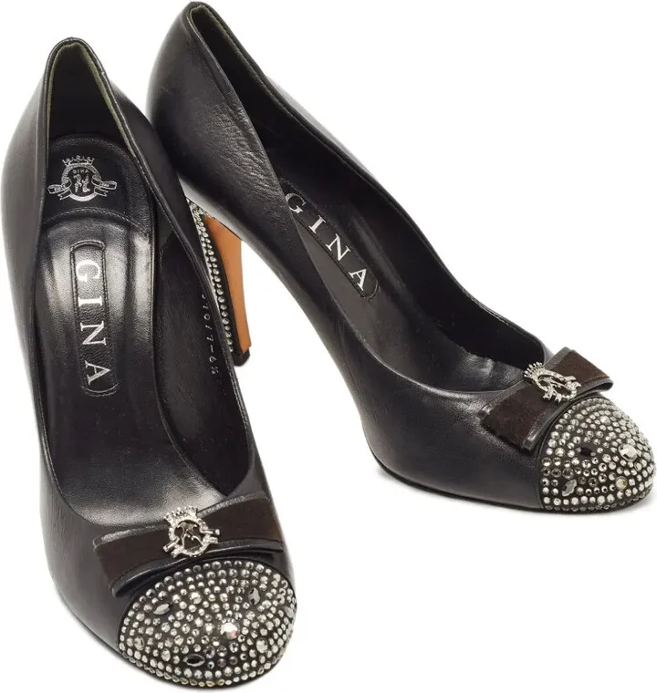 Pre-Owned 110mm Crystal-Embellished Leather Pumps - Image 3