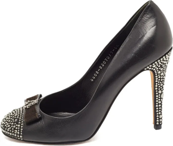 Pre-Owned 110mm Crystal-Embellished Leather Pumps