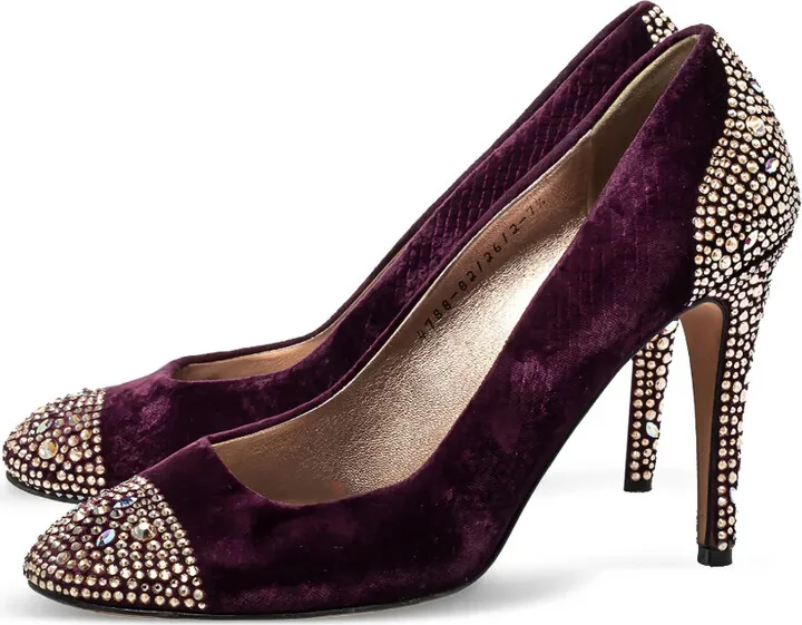 Pre-Owned 110mm Crystal-Embellished Velvet Pumps - Image 2