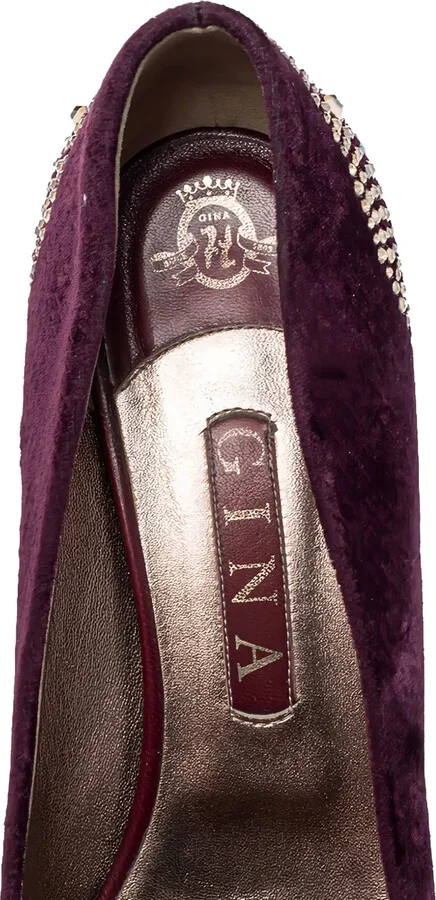 Pre-Owned 110mm Crystal-Embellished Velvet Pumps - Image 5