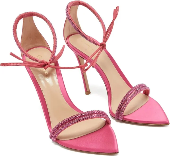 Pre-Owned 110mm Crystal-Strap Satin Sandals - Image 2