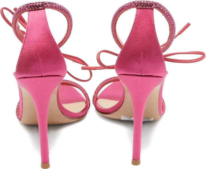 Pre-Owned 110mm Crystal-Strap Satin Sandals - Image 3