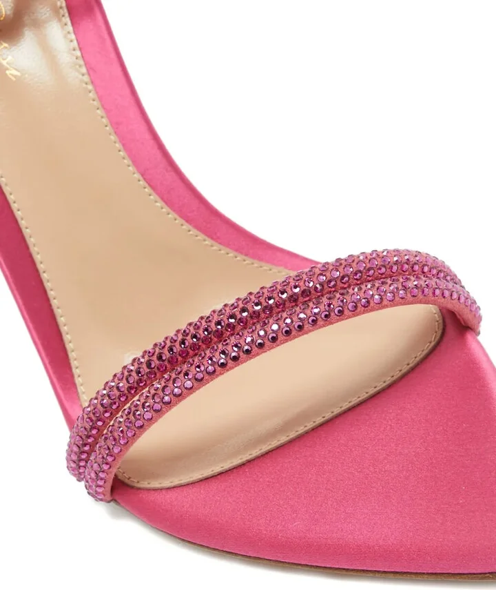 Pre-Owned 110mm Crystal-Strap Satin Sandals - Image 5