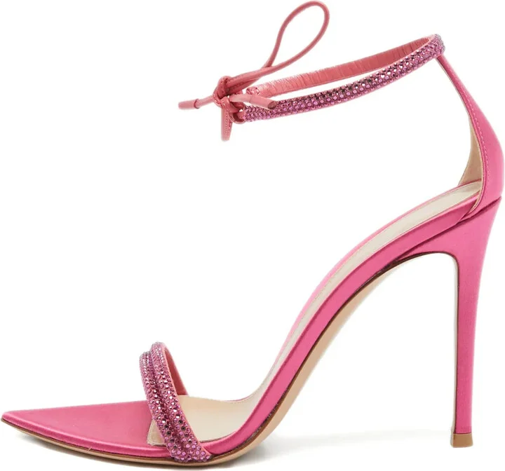 Pre-Owned 110mm Crystal-Strap Satin Sandals