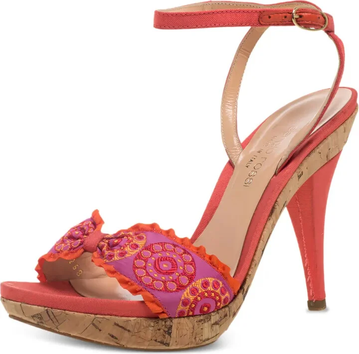 Pre-Owned 110mm Embroidered Cork-Sole Sandals - Image 2