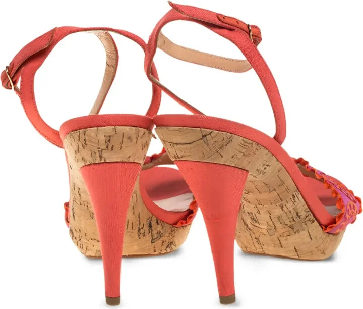 Pre-Owned 110mm Embroidered Cork-Sole Sandals - Image 3