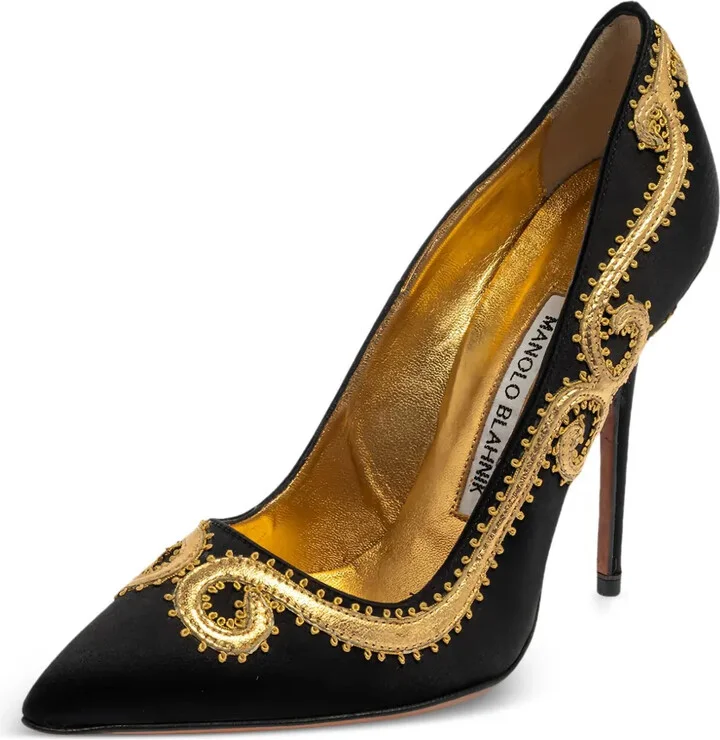 Pre-Owned 110mm Embroidered Pointed-Toe Pumps - Image 3