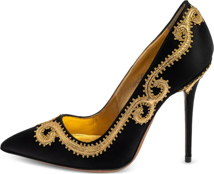 Pre-Owned 110mm Embroidered Pointed-Toe Pumps