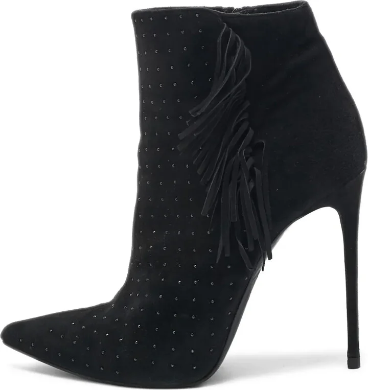 Pre-Owned 110mm Fringe-Embellished Studded Ankle Boots