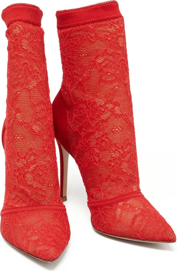 Pre-Owned 110mm Lace-Embellished Ankle Boots - Image 2