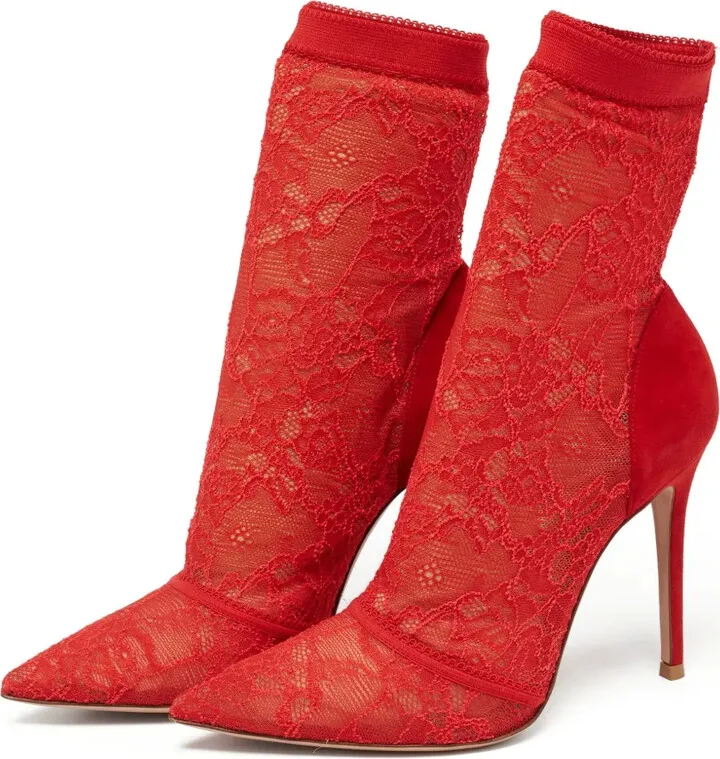 Pre-Owned 110mm Lace-Embellished Ankle Boots - Image 3