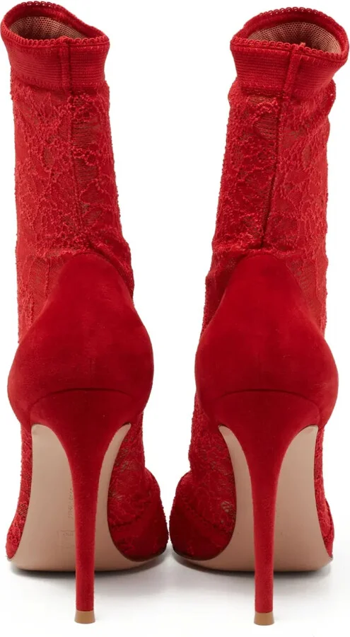 Pre-Owned 110mm Lace-Embellished Ankle Boots - Image 4