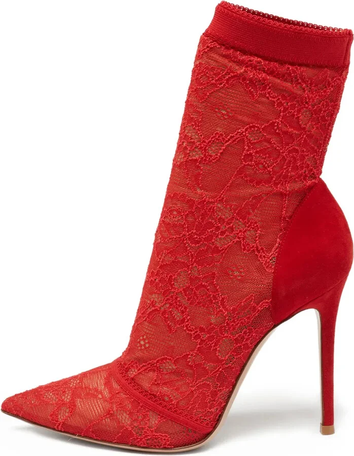 Pre-Owned 110mm Lace-Embellished Ankle Boots