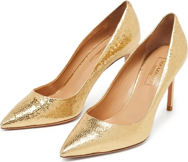 Pre-Owned 110mm Metallic-Effect Leather Pumps - Image 2
