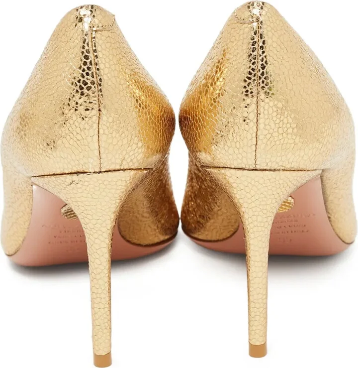 Pre-Owned 110mm Metallic-Effect Leather Pumps - Image 3