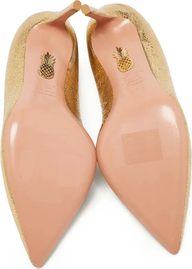 Pre-Owned 110mm Metallic-Effect Leather Pumps - Image 4