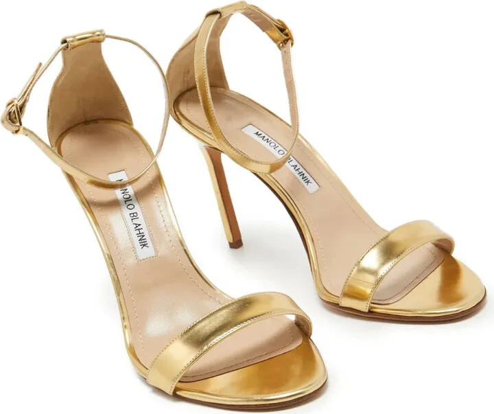 Pre-Owned 110mm Metallic Leather Sandals - Image 2