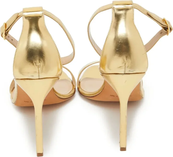 Pre-Owned 110mm Metallic Leather Sandals - Image 3