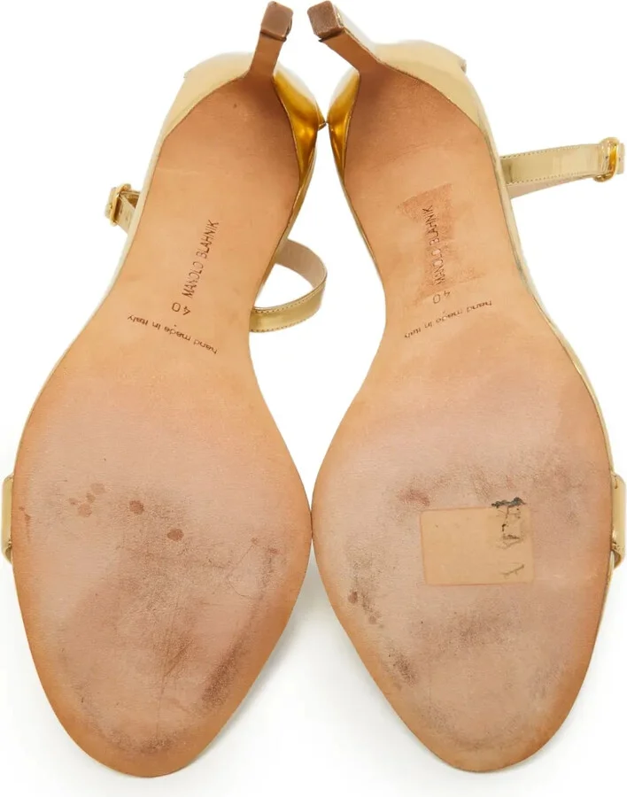 Pre-Owned 110mm Metallic Leather Sandals - Image 4