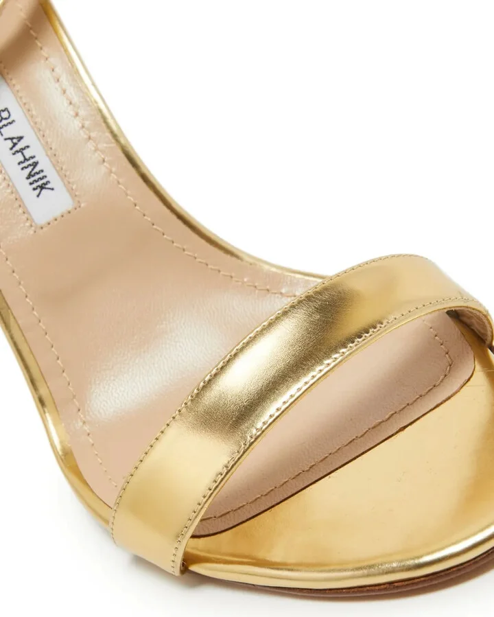 Pre-Owned 110mm Metallic Leather Sandals - Image 5