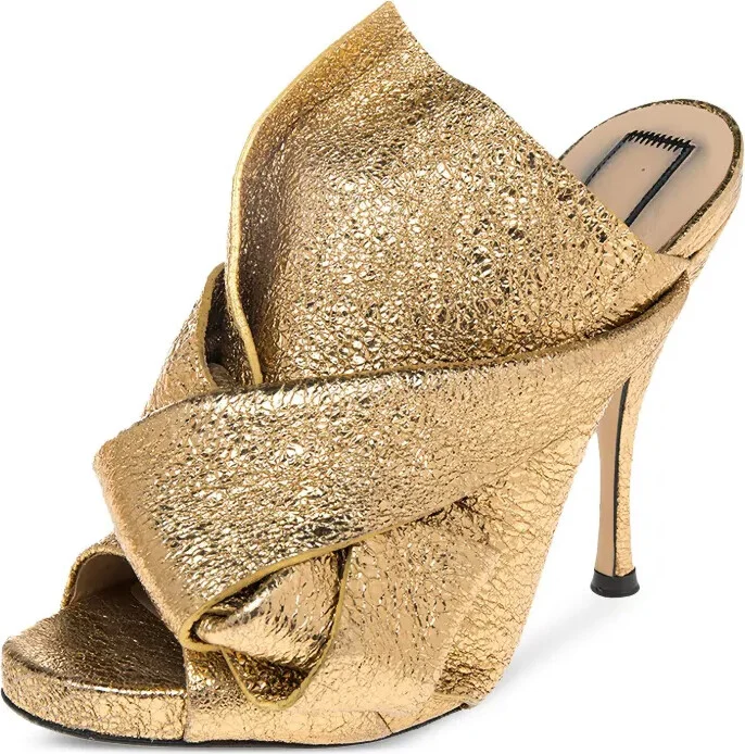 Pre-Owned 110mm Metallic Open-Toe Sandals - Image 2